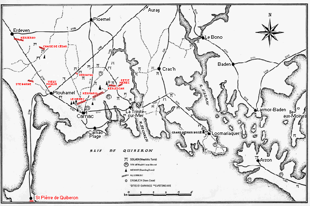 Map of locations of alignments of standing stones