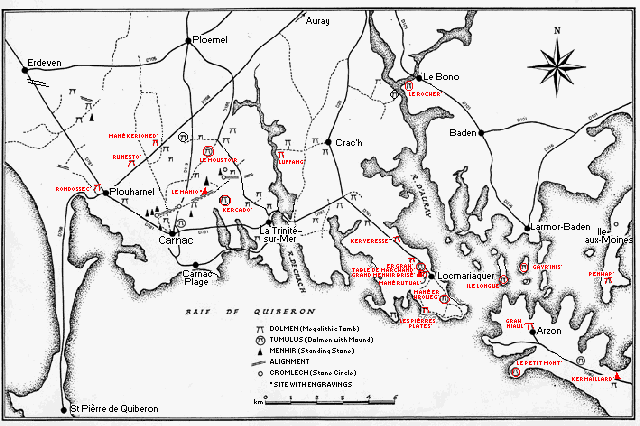 Map of locations of engraved megaliths