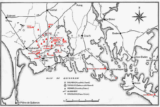 Map of locations of standing stones